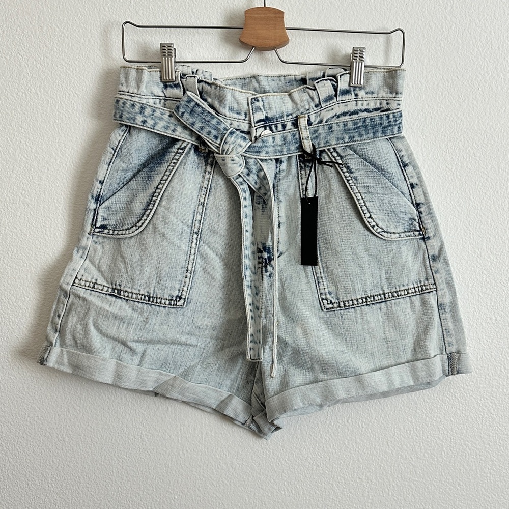 Blank NYC Blue Denim Paperbag High-Waisted Belted Shorts Size Various